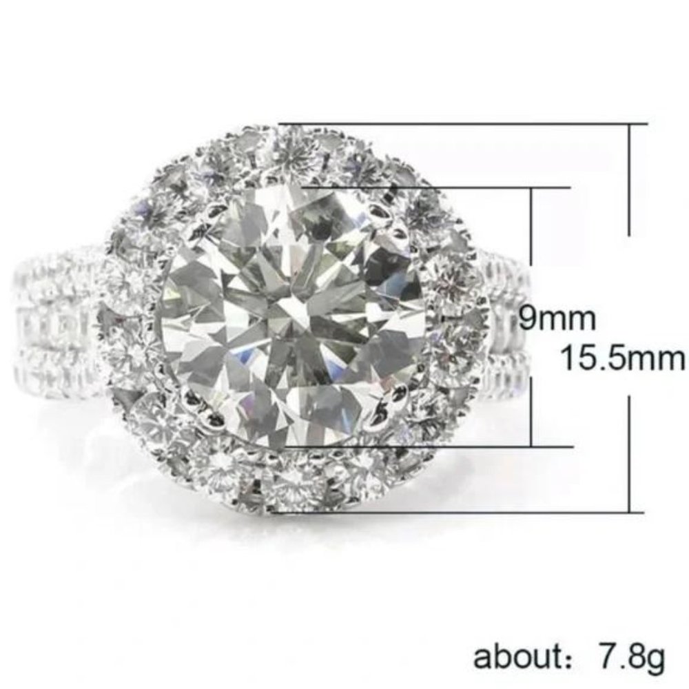 NEW 925 STERLING SILVER ROUND DIAMOND HALO RING, BEAUTIFUL RING, SHINY RING. - Picture 7 of 7